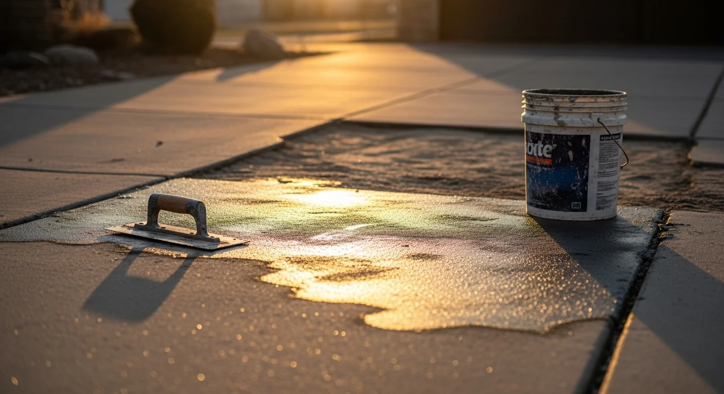 A repaired and finished concrete driveway at a residential property in Salida, Colorado, showing a smooth, crack-free surface with clean edges. The surrounding mountain landscape and high-altitude setting are visible in the background.