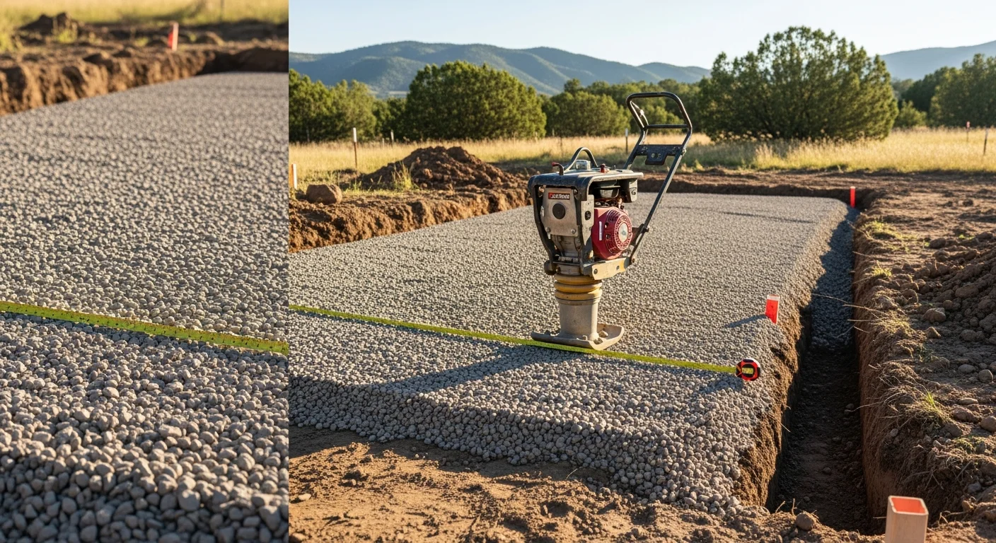 A freshly installed residential driveway at a Salida, Colorado home with mountain terrain visible in the background. The surface is evenly graded and edged cleanly against the surrounding landscape.