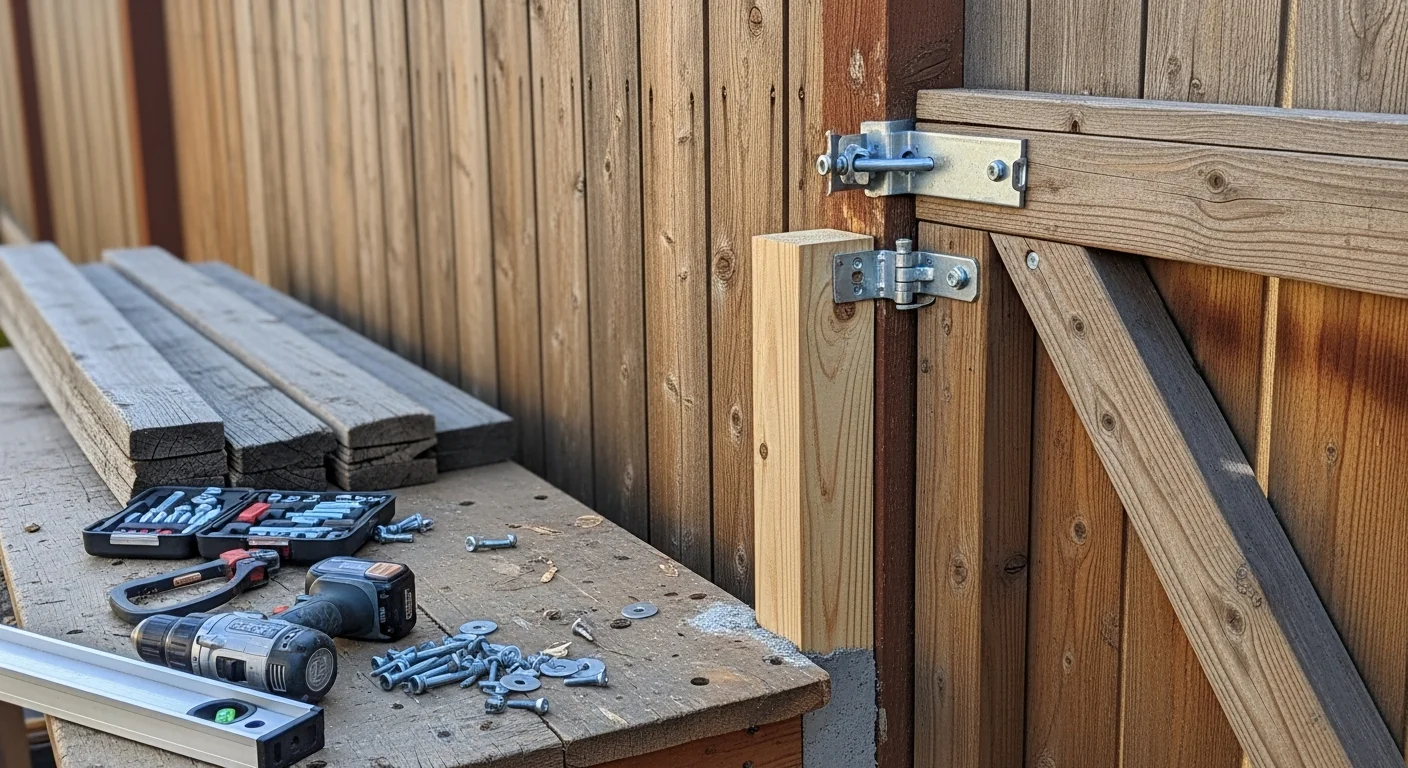 A repaired wood fence with reset posts and replaced boards along a residential property line in Salida, Colorado. Snow-capped mountain terrain is visible in the background, showing the high-altitude environment the fence must withstand.