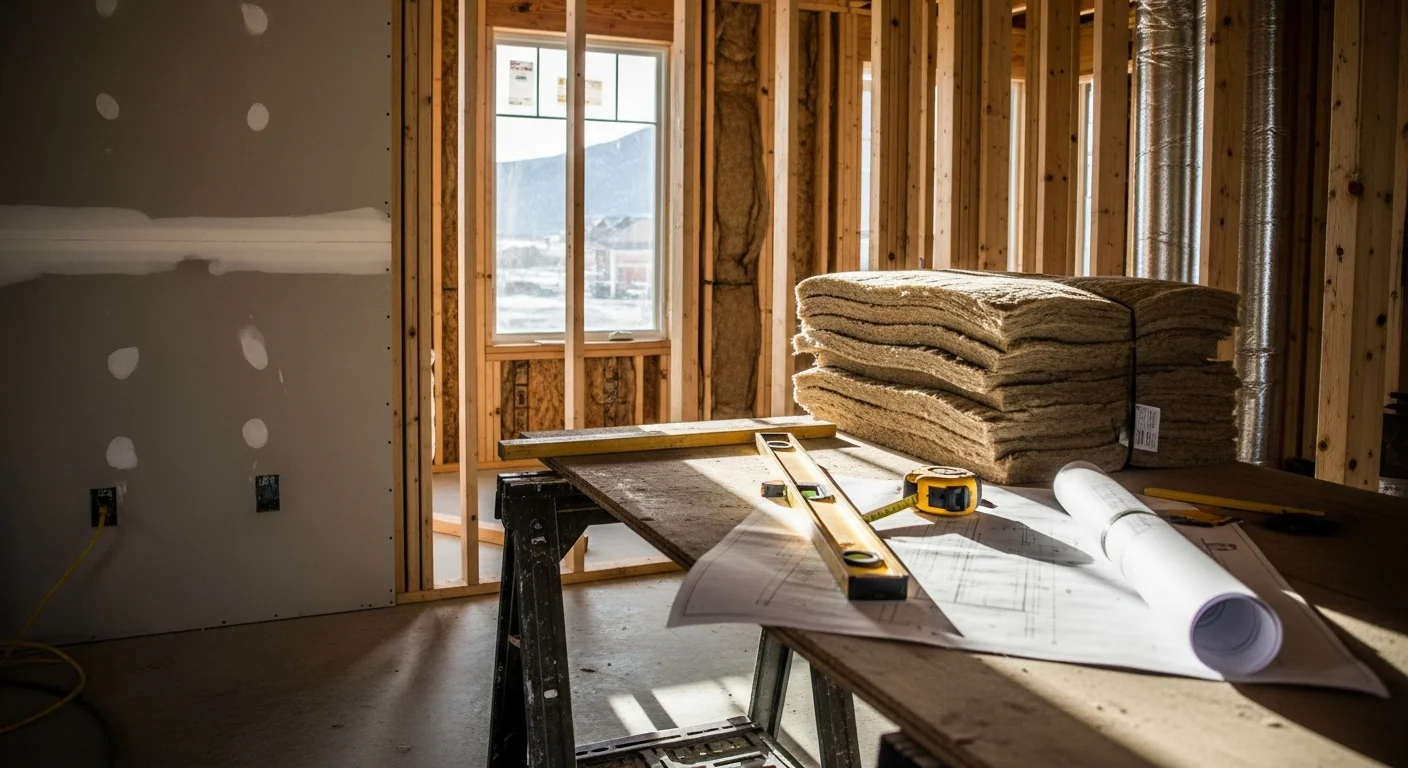 A fully remodeled interior of a Salida, Colorado home showing an open kitchen and living area with updated flooring and new windows. The renovation reflects mountain-climate construction with improved insulation and modern finishes throughout.